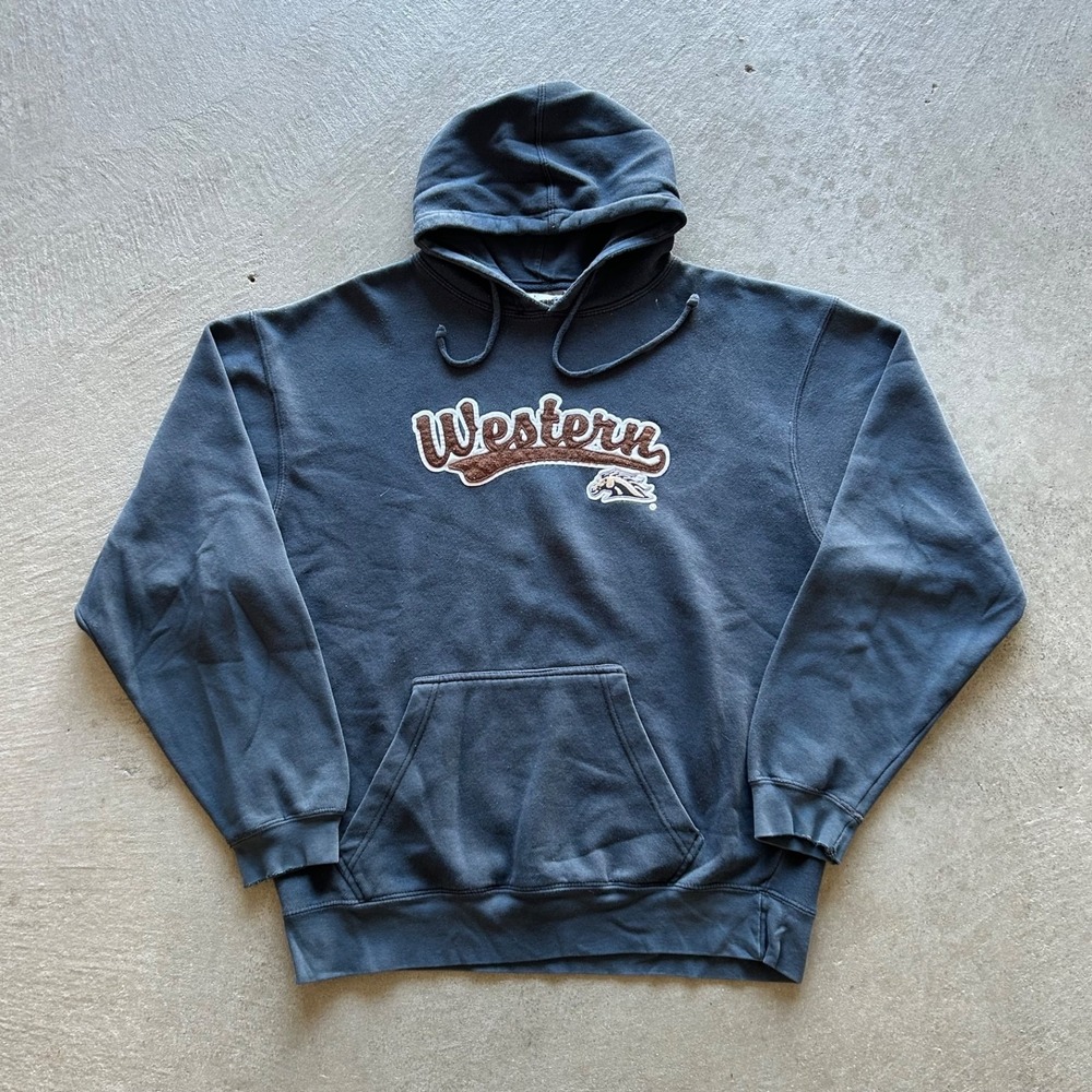 Vintage 90s Western Michigan‎ Sweatshirt Size Large Gray WMU Broncos Hoodie